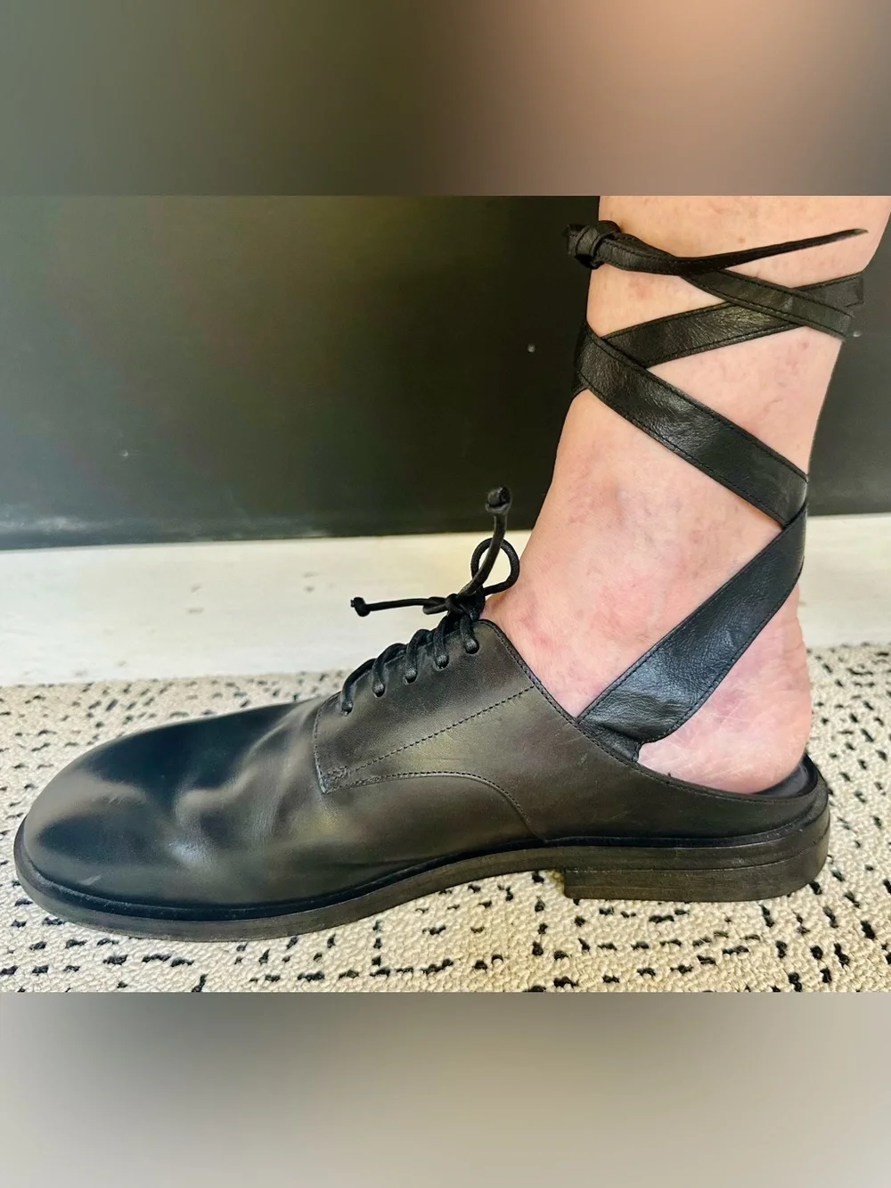 MARSELL rare limited edition black leather oxford/derby mules with ankle ties